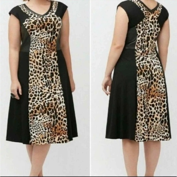 Lane Bryant Dresses & Skirts - Lane Bryant faux leather dress leopard animal print womens size 22